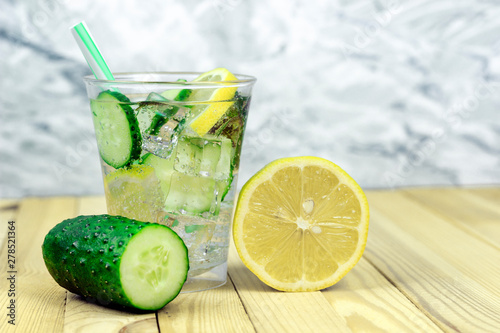 refreshing  vitamin lemonade  cucumber water with mint and lemon in a glass  copy spa  e