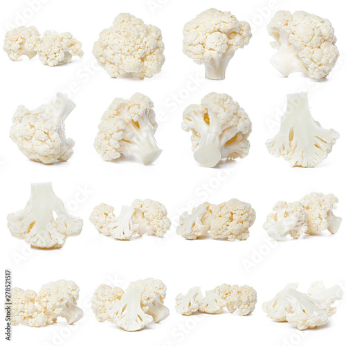 Piece of cauliflower isolated on white background without a shadow. Top view. Flat lay