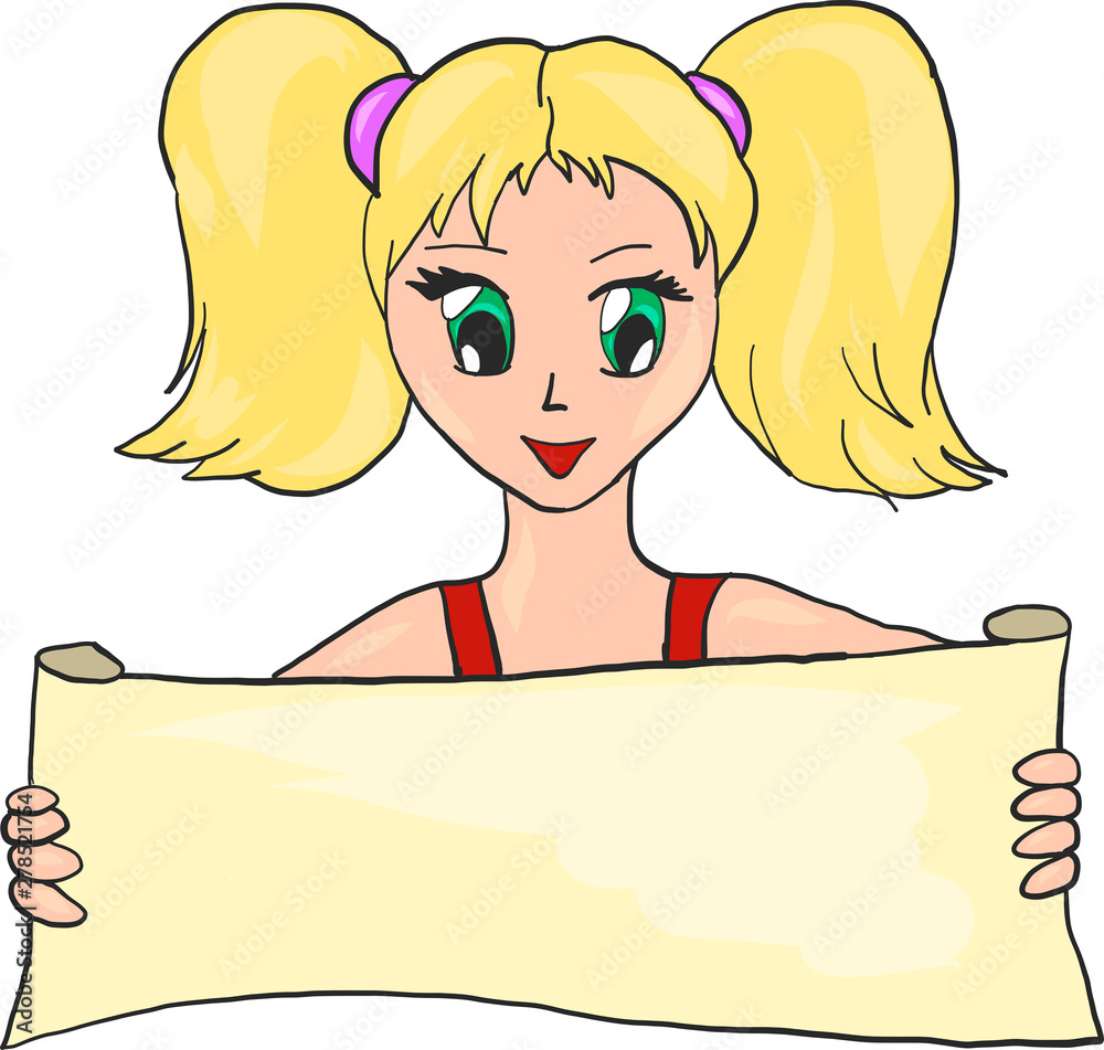 Happy girl with a scroll of parchment Happy girl with a scroll of parchment