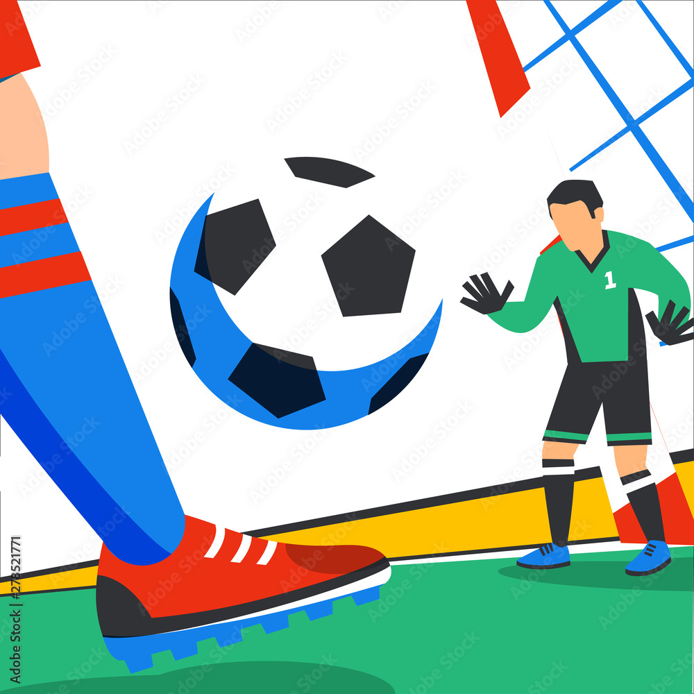 Football web banner. Forward and goalkeeper in the stadium in the background of stadium. Live stream game