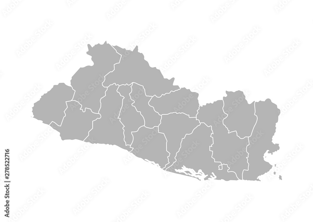 Vector isolated illustration of simplified administrative map of El Salvador. Borders of the departments (regions). Grey silhouettes. White outline