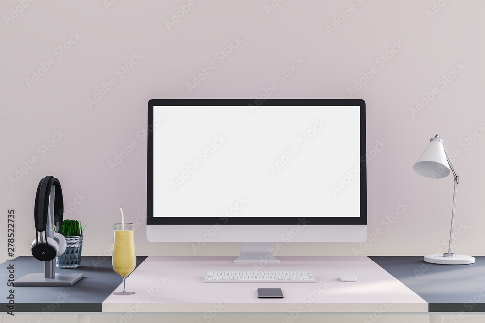 Fototapeta premium Designer desk with white computer