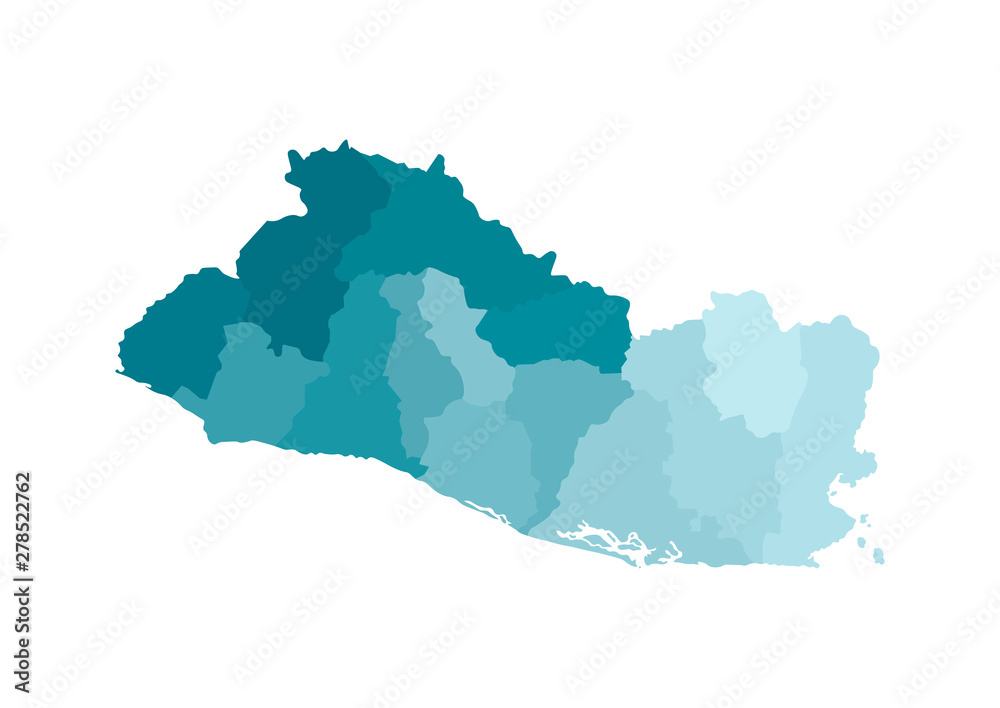 Vector isolated illustration of simplified administrative map of El Salvador. Borders of the departments (regions). Colorful blue khaki silhouettes