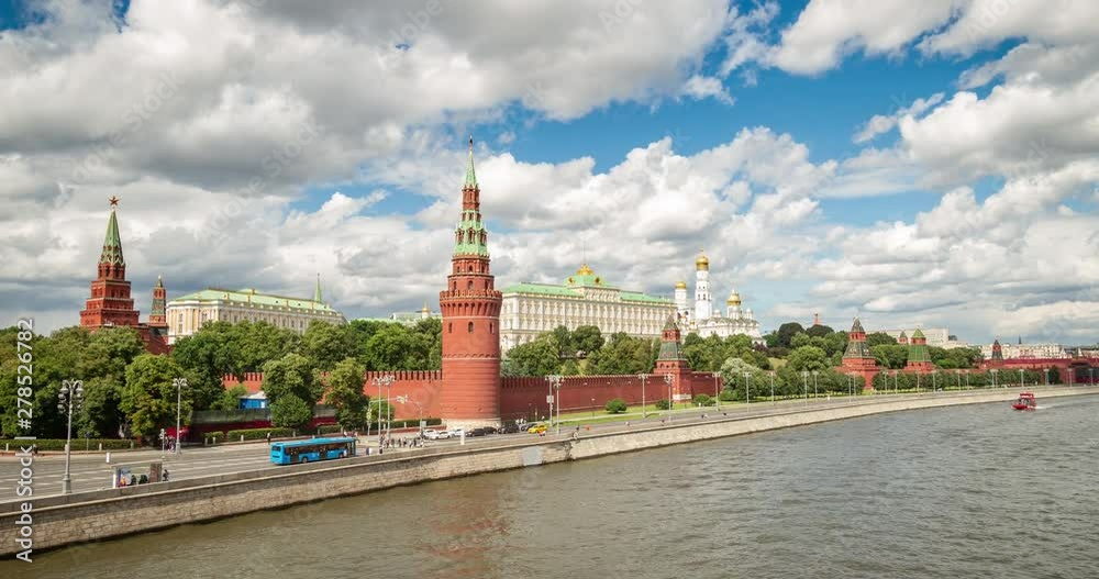 Kremlin, Moscow, Russia. Kremlin, Moscow River and Red Square on a sunny day. Time laps 4K RAW Kremlin, Moscow, Russia. Kremlin, Moscow River and Red Square on a sunny day. Time laps 4K RAW