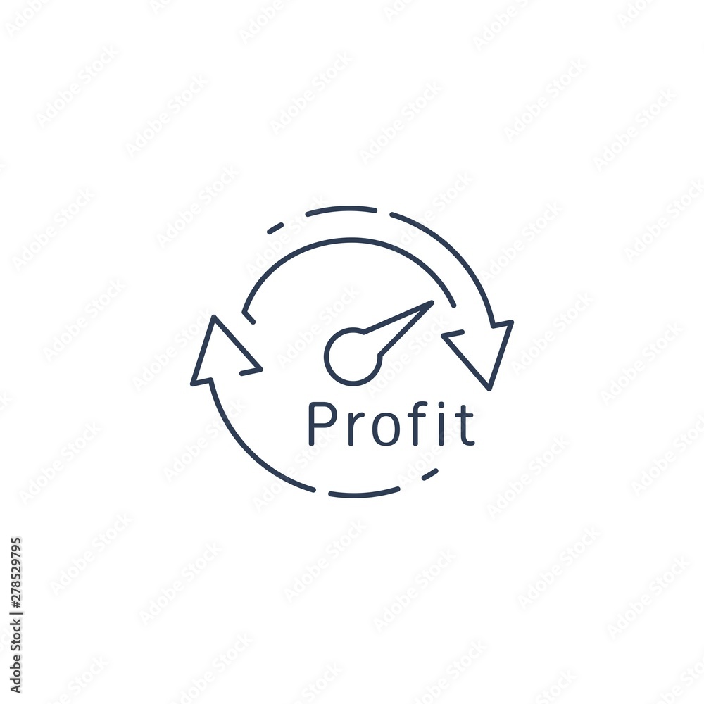 Scale. Profit . Round linear vector icon, white background. Scale. Profit . Round linear vector icon, white background.
