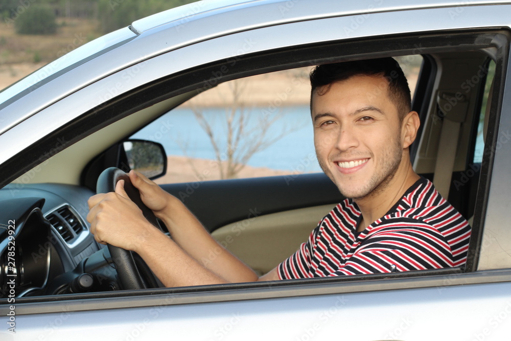 Naklejka premium Satisfied customer with a new car 