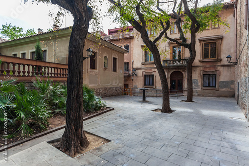 Photography Little square in historic center of quarter of Sarria, Barcelona, Catalonia, Spain