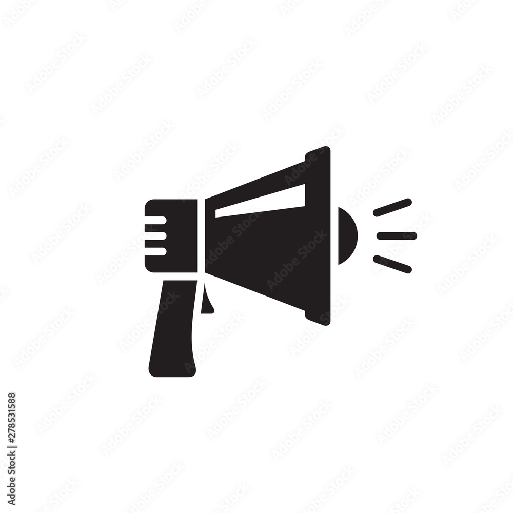 Loudspeaker - black icon on white background vector illustration. Advertising promotion information concept sign. Megaphone creative symbol. Grpahic design element. Loudspeaker - black icon on white background vector illustration. Advertising promotion information concept sign. Megaphone creative symbol. Grpahic design element.