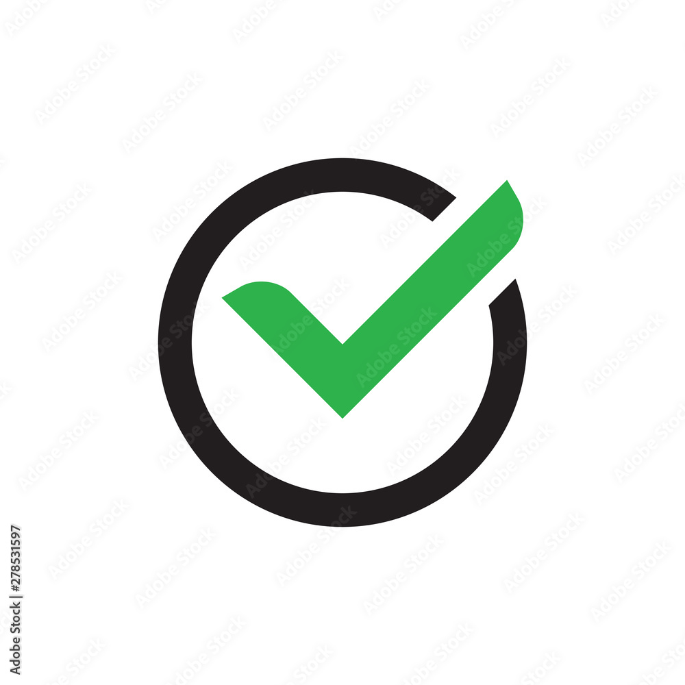 Check mark vector web icon. Universal business sign for answer of yes. Concept symbol. Check mark vector web icon. Universal business sign for answer of yes. Concept symbol.