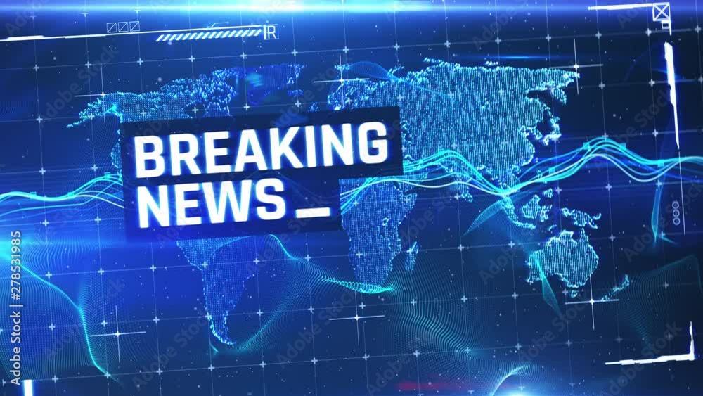 Breaking news blue financial background, news intro, world map. Stock market. Emergency, urgent information