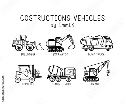 Cute Handdrawn Construction Vehicles 