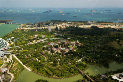 Photography Aerial view of beautiful Singapore with nice white clouds, Singapore