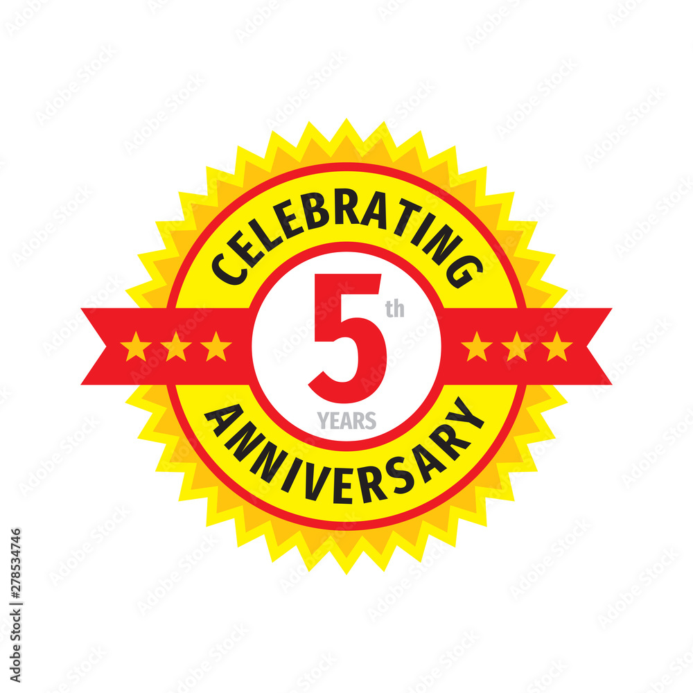 5th birthday badge logo design. Five years anniversary banner emblem. Abstract geometric poster. 5th birthday badge logo design. Five years anniversary banner emblem. Abstract geometric poster.