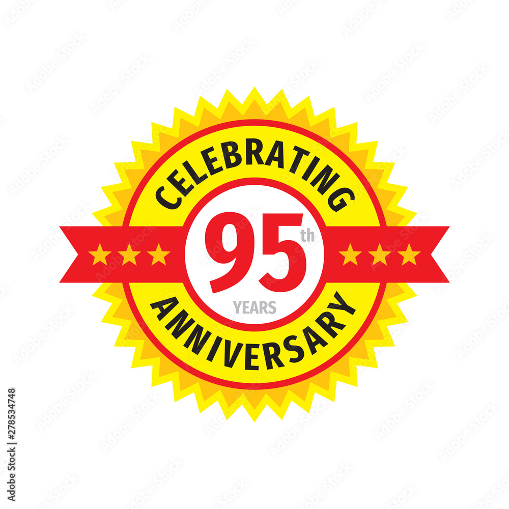 95th birthday badge logo design. Ninety five years anniversary banner emblem. Abstract geometric poster. 95th birthday badge logo design. Ninety five years anniversary banner emblem. Abstract geometric poster.