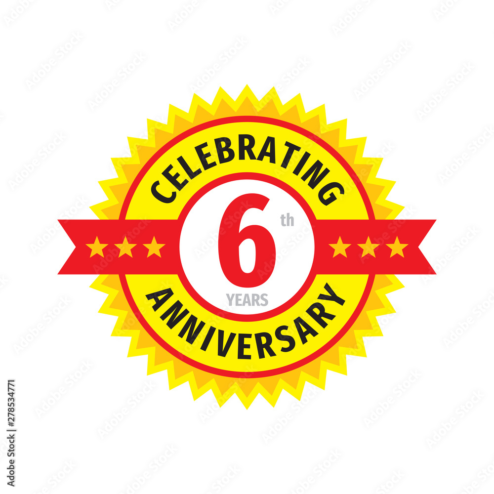 6th birthday badge logo design. Six years anniversary banner emblem. Abstract geometric poster. 6th birthday badge logo design. Six years anniversary banner emblem. Abstract geometric poster.