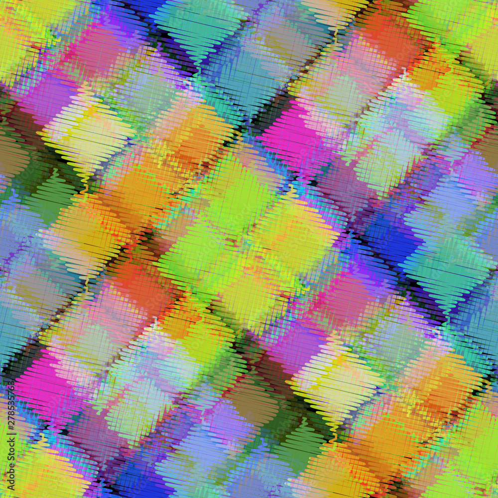 Obraz premium Seamless pattern patchwork design. Mixed print with scribble lines and tiles. Watercolor effect. Suitable for bed linen, leggings, shorts and fashion industry.