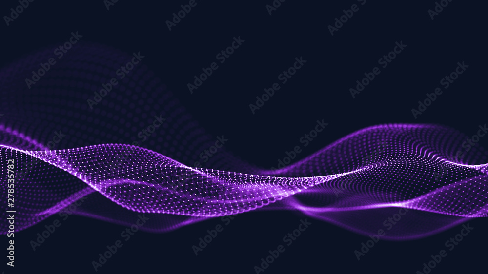 3d abstract digital technology background. Futuristic sci-fi user interface concept with gradient dots and lines. Big data, artificial intelligence, music hud. Blockchain and cryptocurrency
