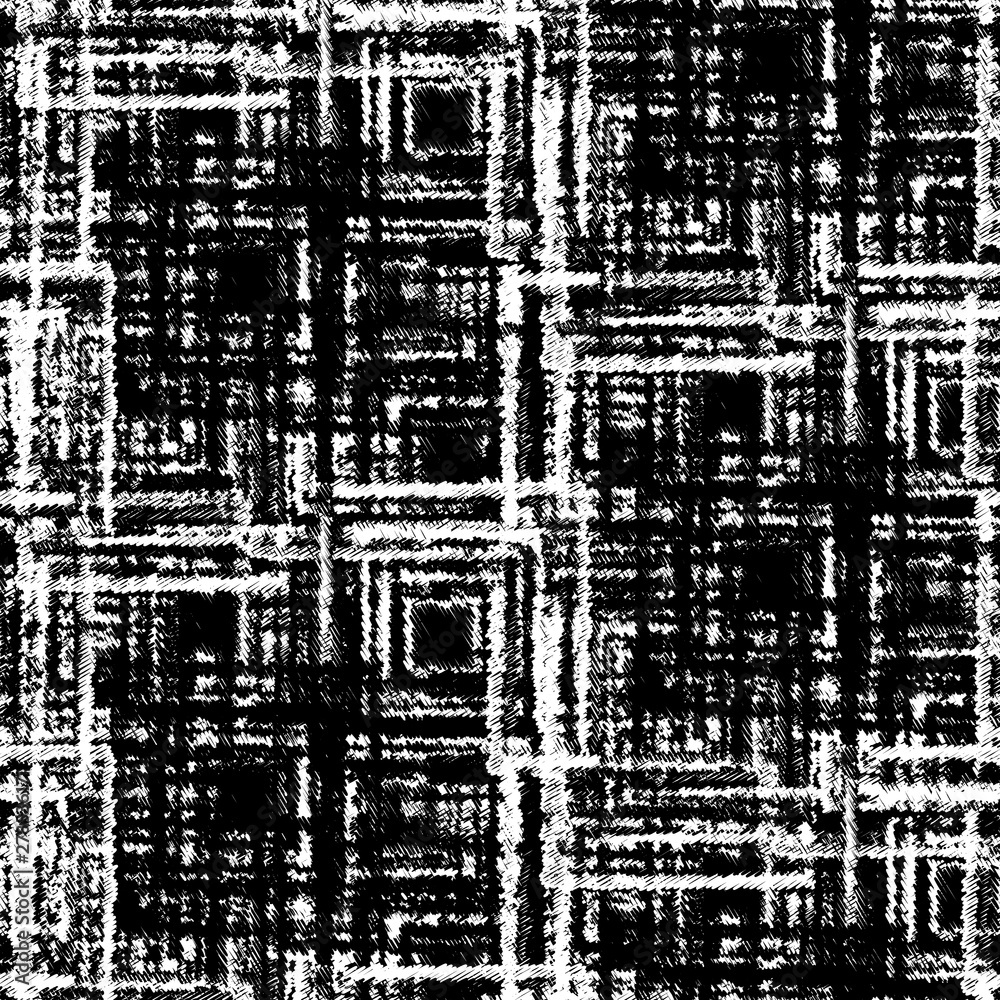 Seamless pattern patchwork design. Black and white print scribble tiles. Watercolor effect. Suitable for bed linen, leggings, shorts and fashion industry.
