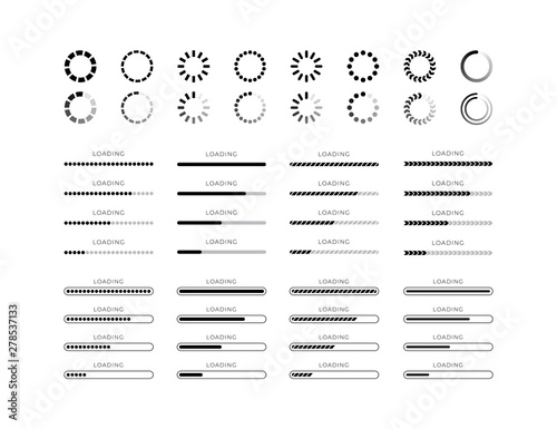 Set loading bar progress icons isolated on white background