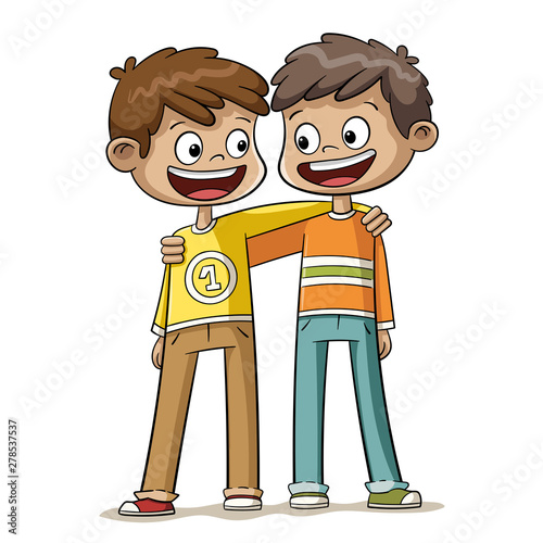 Two boys are the best friends. Hand drawn vector illustration.