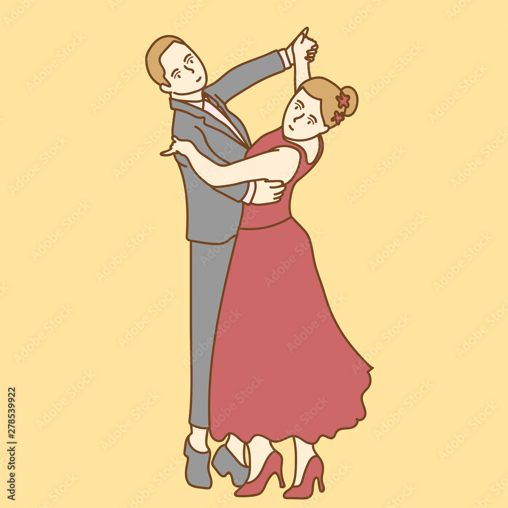 Happy sweet couple dancing on yellow background Happy sweet couple dancing on yellow background