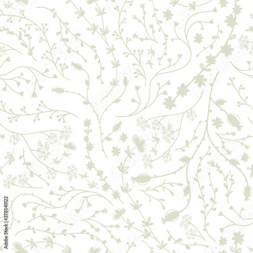 Creative seamess pattern with branches and flowers  artistic repeat backdrop  hand drawn sketch floral elements  great for feminine fashion prints  abstract wallpapers  banners  elegant wrapping