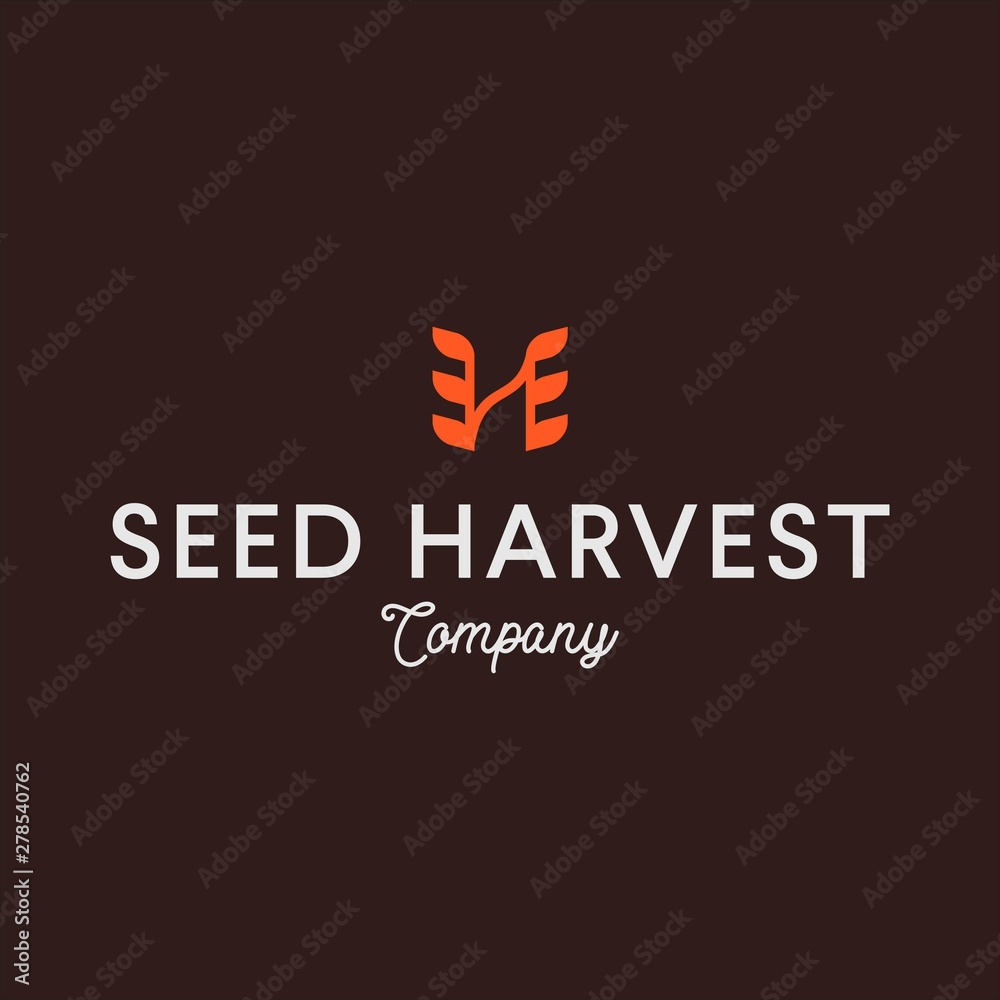 Letter H and Harvest or Seed Logo Design Vector