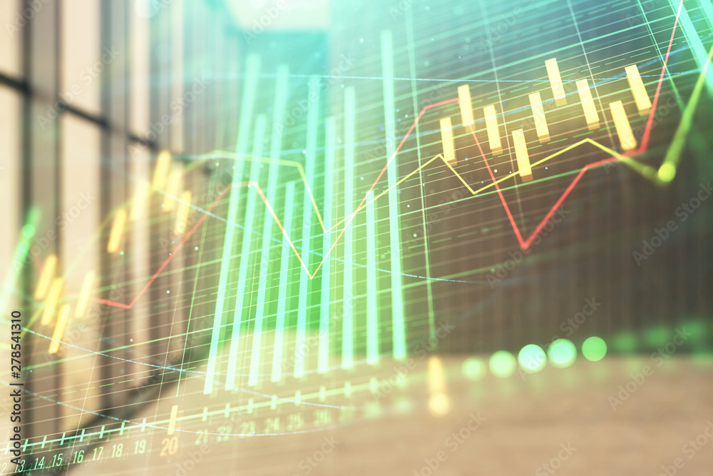 Double exposure of financial graph on empty room interior background. Forex market concept. Double exposure of financial graph on empty room interior background. Forex market concept.