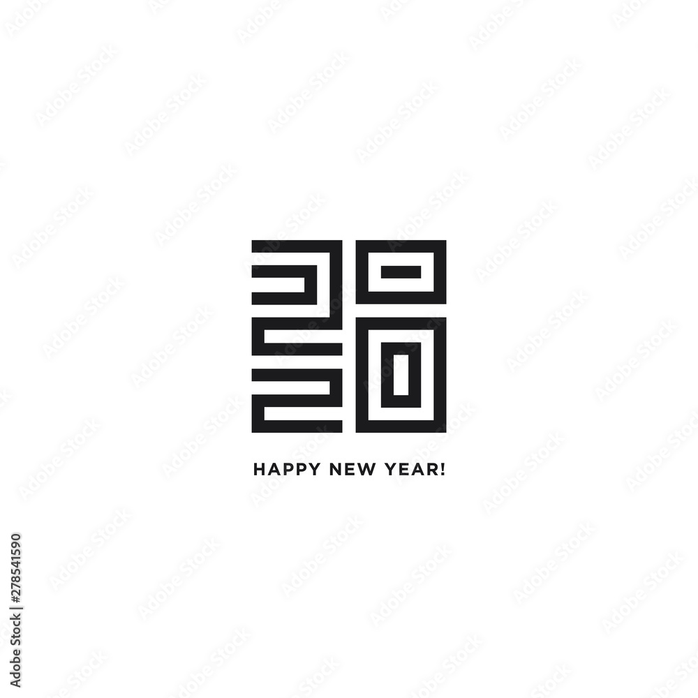 Happy New Year 2020 logo text design. Vector modern minimalistic text with black numbers. Isolated on white background. Concept design. Happy New Year 2020 logo text design. Vector modern minimalistic text with black numbers. Isolated on white background. Concept design.