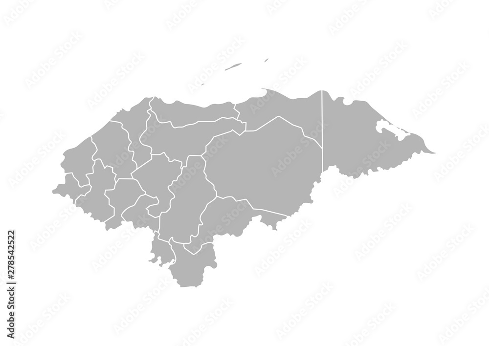 Vector isolated illustration of simplified administrative map of Honduras. Borders of the departments (regions). Grey silhouettes. White outline
