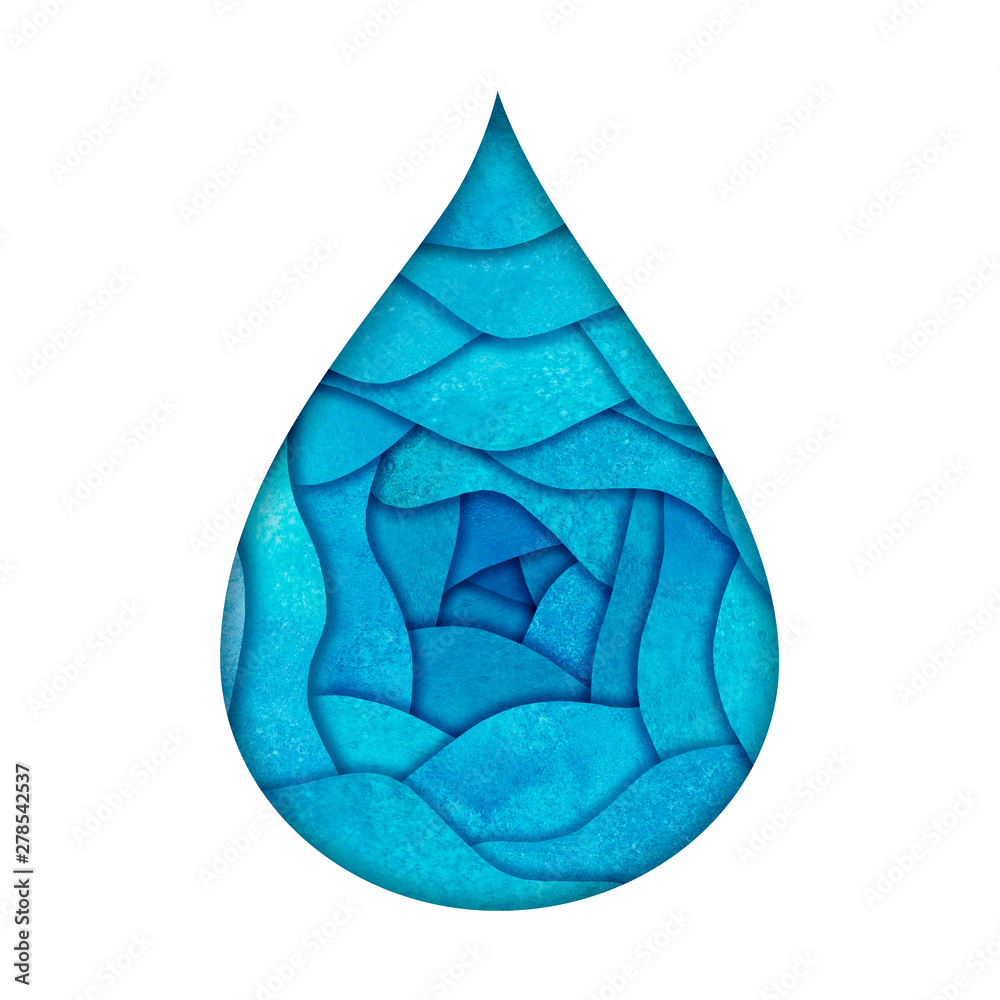 Obraz premium Water drop logo design template. Watercolour hand painted blue teal turquoise paper cut style logotype