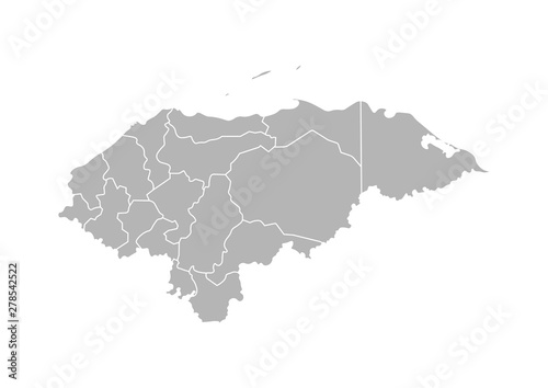 Vector isolated illustration of simplified administrative map of Honduras. Borders of the departments  regions . Grey silhouettes. White outline