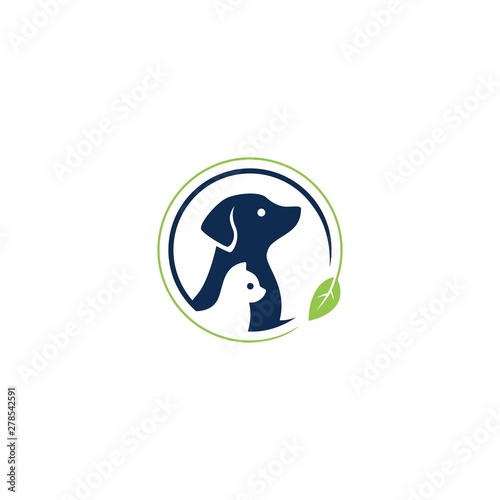 dog cat pet leaf logo vector icon illutration