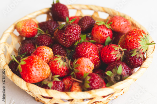  Delicious strawberries from a country side garden. Healthy food  vitamins and nutrition. Seasonal food. Horizontal orientation