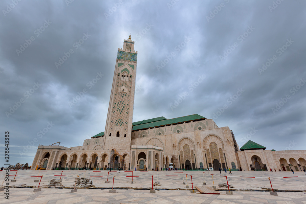 The Hassan II Mosque is a mosque in Casablanca, Morocco. It is the largest mosque in Africa, and the 5th largest in the world. Its minaret is the world's tallest minaret at 210 metres.
