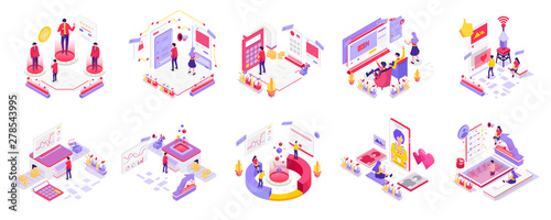 Social Media and Digital Marketing Isometric Illustration Concept. Modern flat design concept of web page design for website and mobile website.Vector illustration EPS 10
