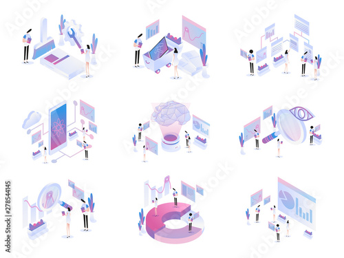 Big Data Isometric Illustration Set Concept. Modern flat design concept of web page design for website and mobile website.Vector illustration EPS 10