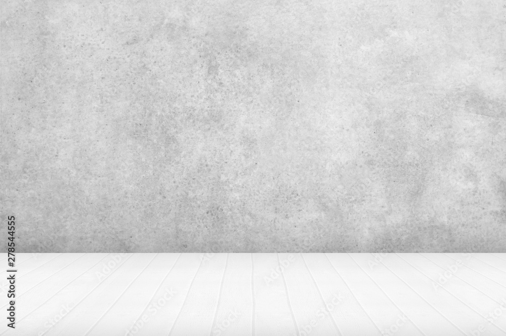 Empty of interior decoration perspective from white wooden texture floor and modern bright with black and white distress concrete of architecture building structure background. Empty of interior decoration perspective from white wooden texture floor and modern bright with black and white distress concrete of architecture building structure background.