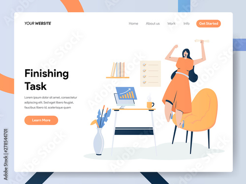Happy Businesswoman Finishing Task Illustration Concept. Modern flat design concept of web page design for website and mobile website.Vector illustration EPS 10