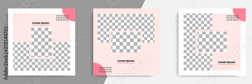 Pink editable square banner layout template - abstract, minimal, modern design background with wave, circle shape. Suitable for social media post, stories, story, flyer. Vector illustration
