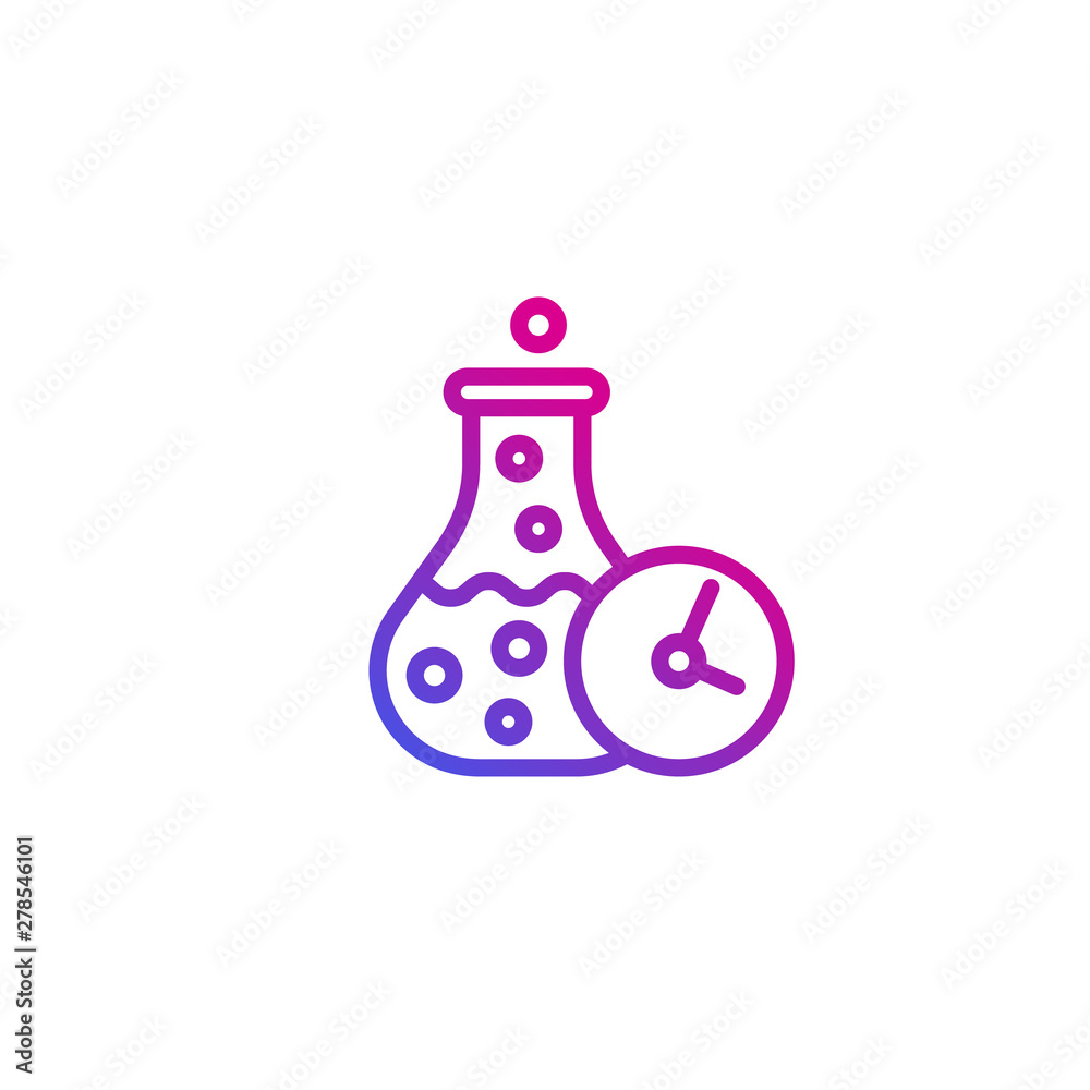 chemical reaction time icon on white, line chemical reaction time icon on white, line
