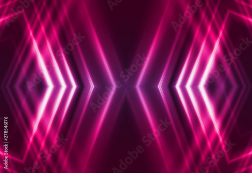 Dark abstract futuristic background. Neon lines, glow. Neon lines, shapes. Pink and blue glow © Laura Сrazy
