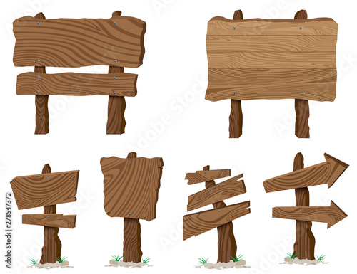 Wood sign boards with different shapes on a white.