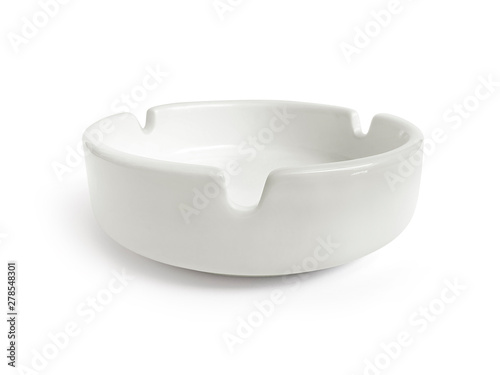 White ceramic ashtray on white background photo