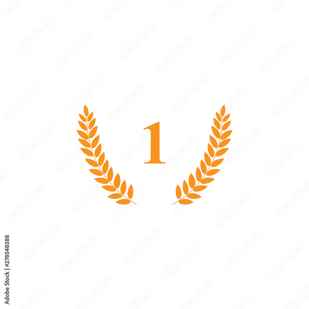 Golden Laurel Wreath. Award for winners. Honoring champions. Sign for 1st place. Trophy for challenge. Symbol of victory and achievements. Vector illustration. Design element for posters, decoration.