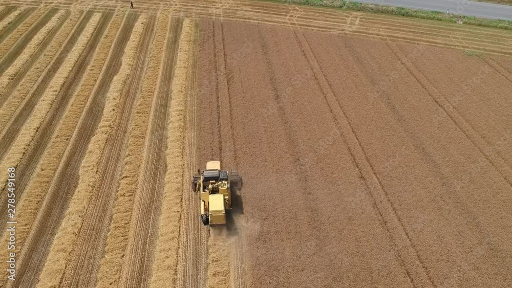 Harvesting machine in a field Harvesting machine in a field