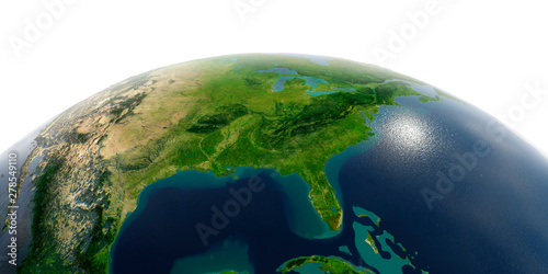 Fotografie Detailed Earth on white background.. Gulf of Mexico and Florida