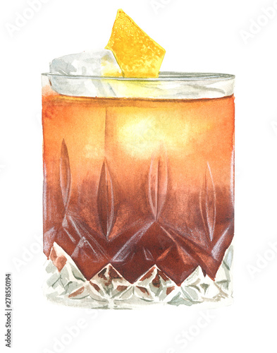 Foto watercolor illustration of old fashioned cocktail
