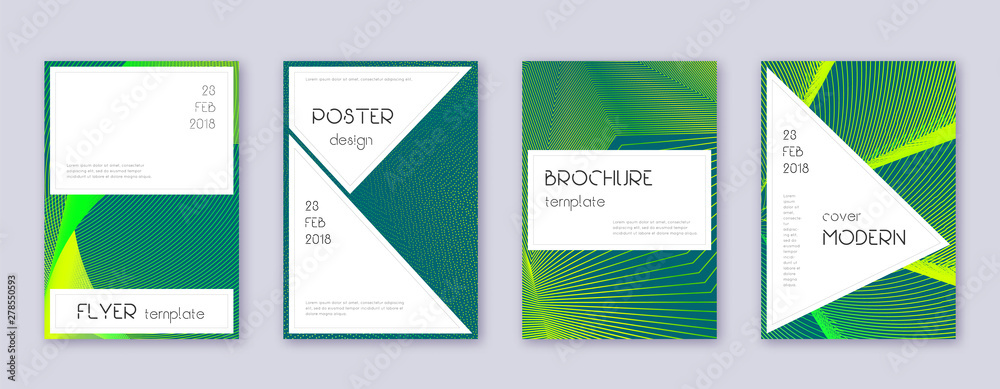 Stylish brochure design template set. Green abstra