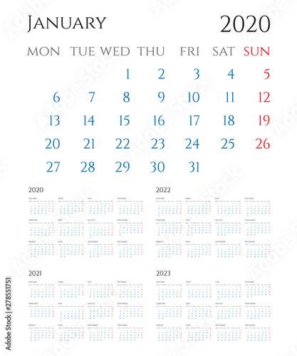 Annual calendar flat vector illustration set